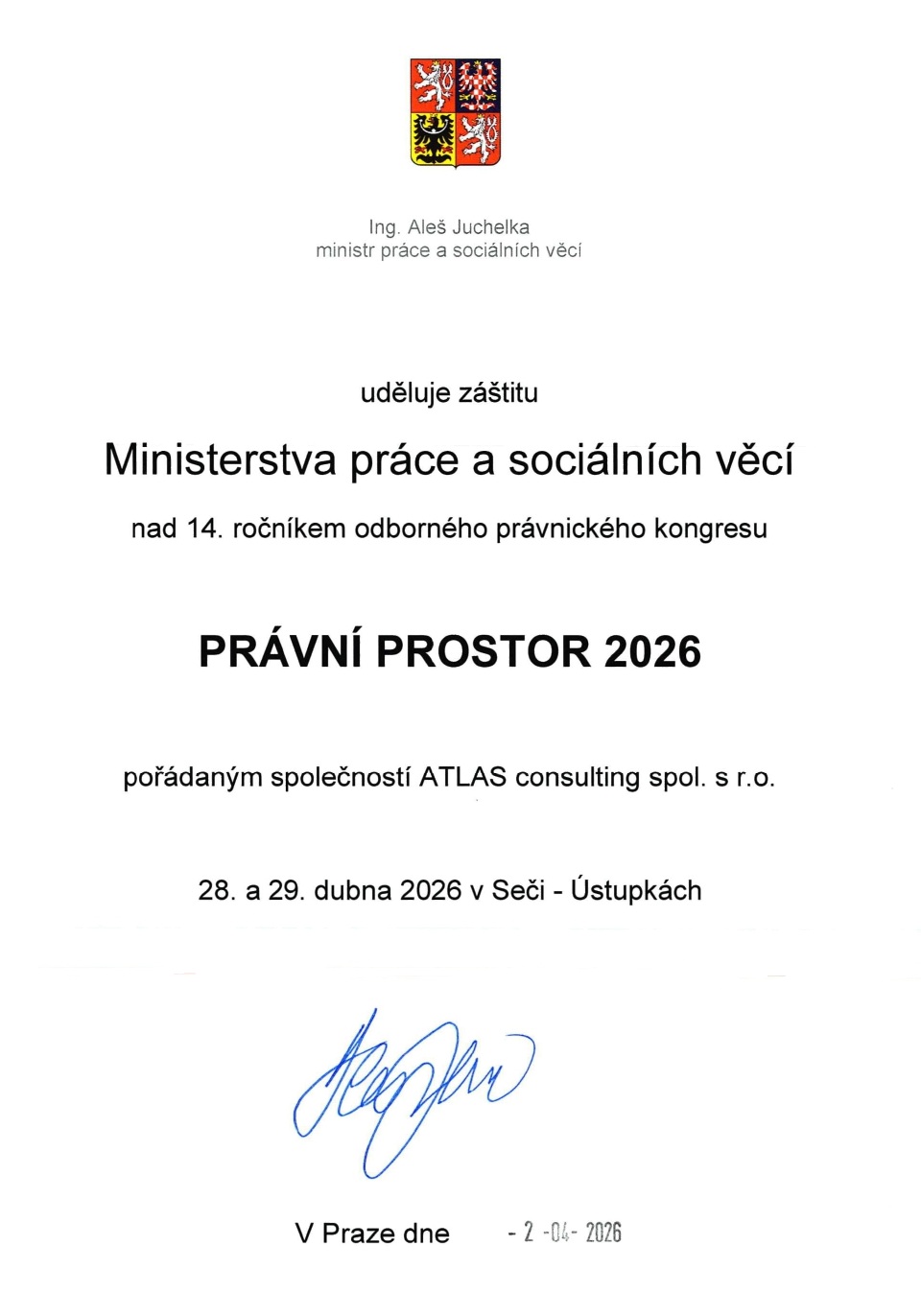 Záštita, Ministerstvo práce a sociálních věcí ČR